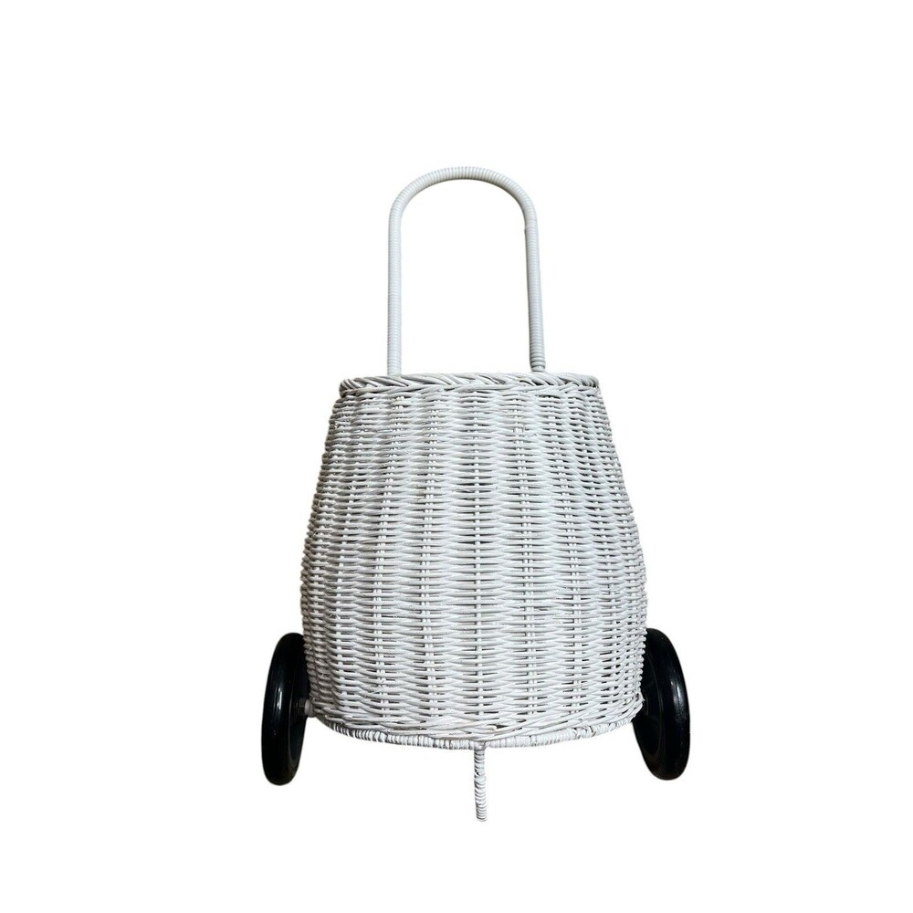 Antropologie Olli Ella White Rattan Luggy Cart Trolly Children Kids Wheel Basket